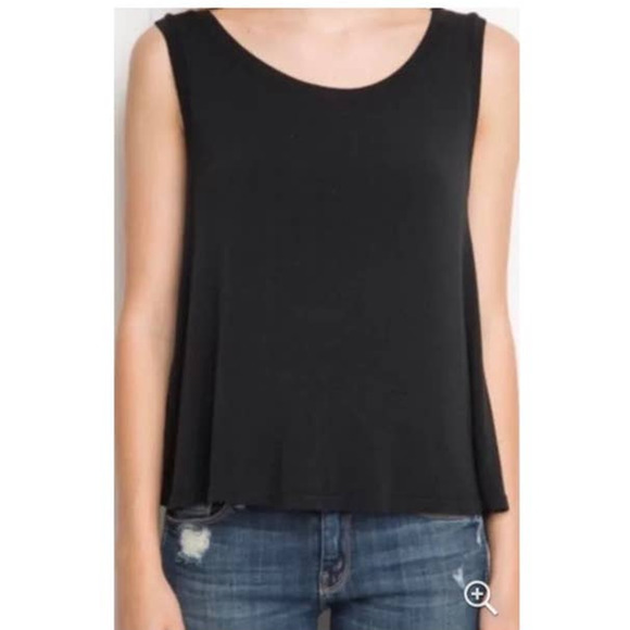 Brandy Melville Eliana Open Tulip Back Black Soft Stretchy Muscle Cotton Shirt - Picture 2 of 8